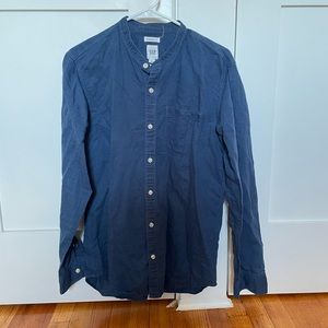 Mens linen blend collarless button down Gap shirt